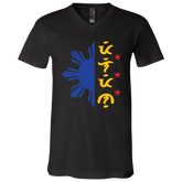 Tricolor Filipino in Baybayin Script Half Sun Unisex Jersey V-Neck T-Shirt